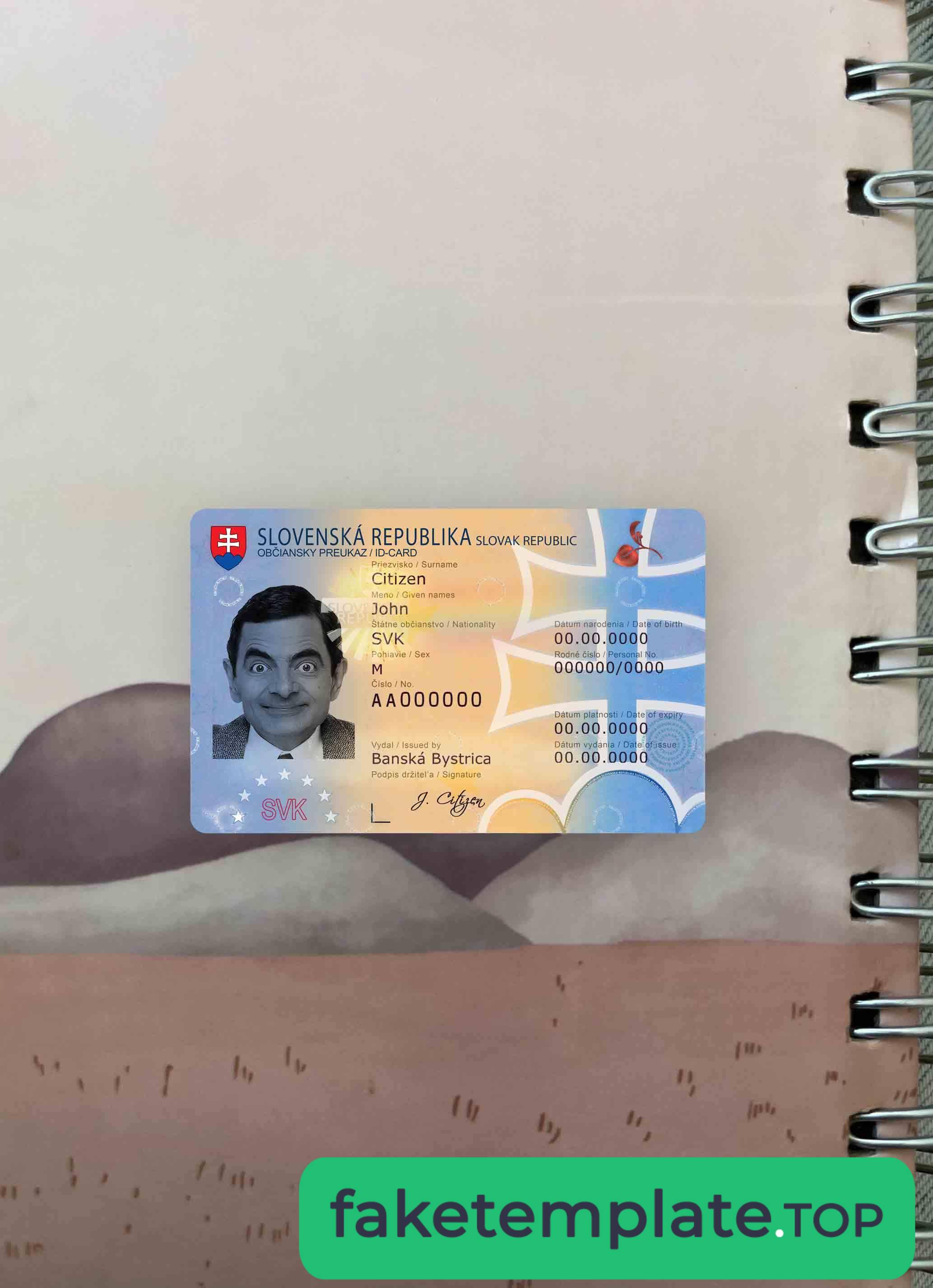 Feature of fake Slovakia ID photolook example